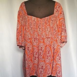 Mason & Belle Stitch Fix Blouse Smocking Orange Pink Floral‎ Paisley, Si…
